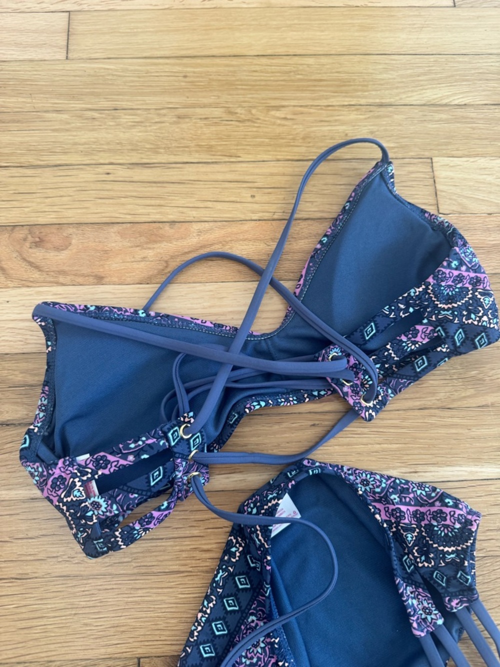 Xhilaration Swim Blue Hippy Bohemian Style 2 Piece Bikini - Picture 7 of 11